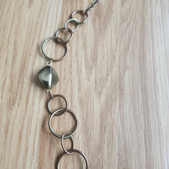 Gold Tone Open Circle Link Chain Statement Necklace 36" Opera Length Geometric - Picture 4 of 8